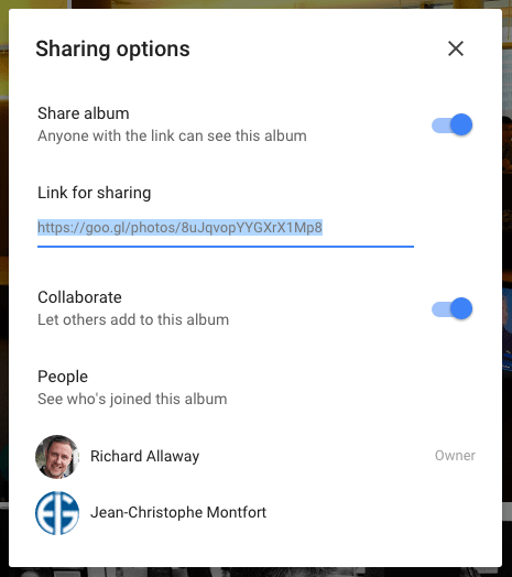 Sharing options