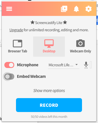 Screencastify options